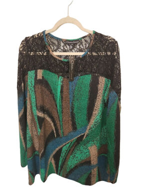 Christine Gerard Tunic Green Black Blue Brown Lace Top